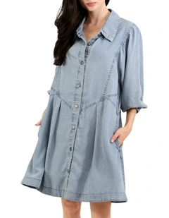 Supercut Denim Dress in Mid Denim