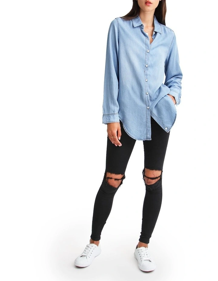 Keep Me Wild Denim Top in Indigo image 4