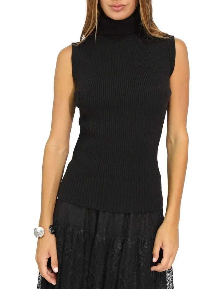 Equation Sleeveless Turtleneck Knit in Black image 2
