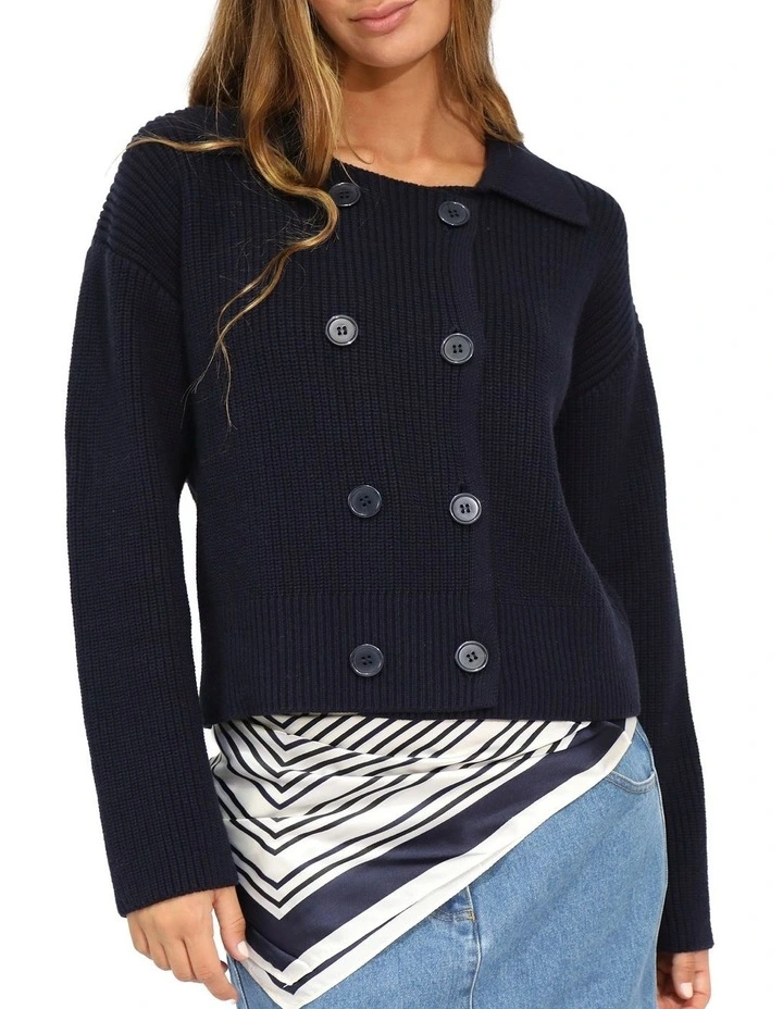 Make It With You Buttoned Cardi Jacket in Navy image 2