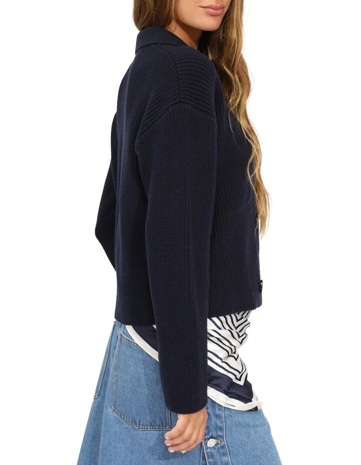 Make It With You Buttoned Cardi Jacket in Navy image 3