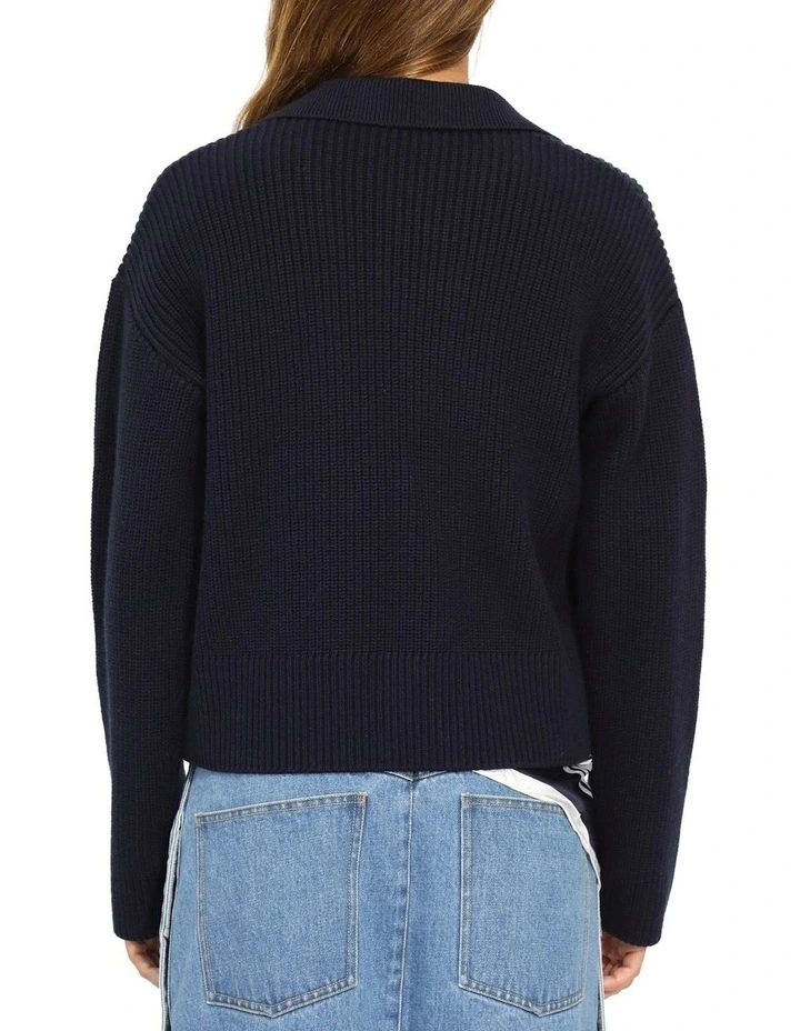 Make It With You Buttoned Cardi Jacket in Navy image 4