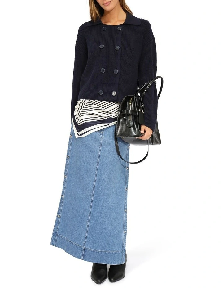 Make It With You Buttoned Cardi Jacket in Navy image 5