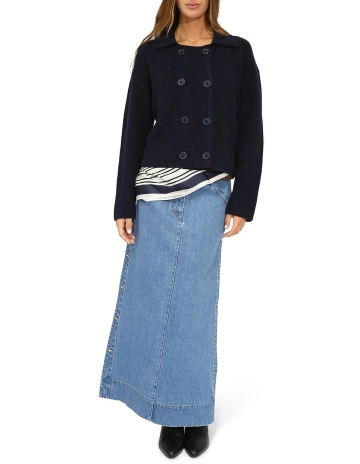 Make It With You Buttoned Cardi Jacket in Navy image 7