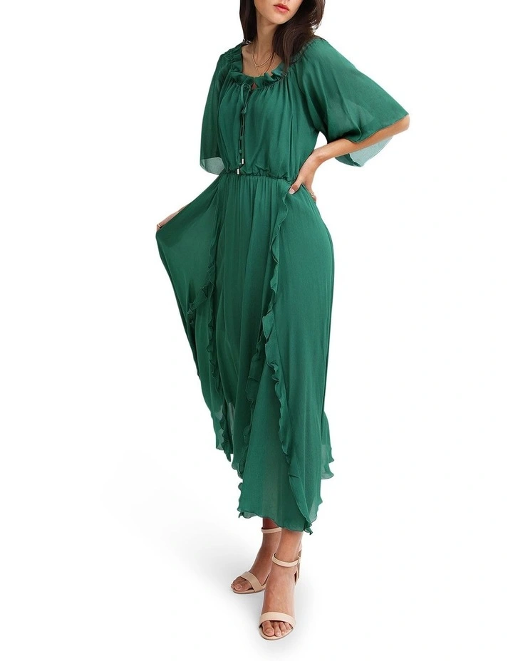 Amour Amour Ruffled Midi Dress in Dark Green image 2