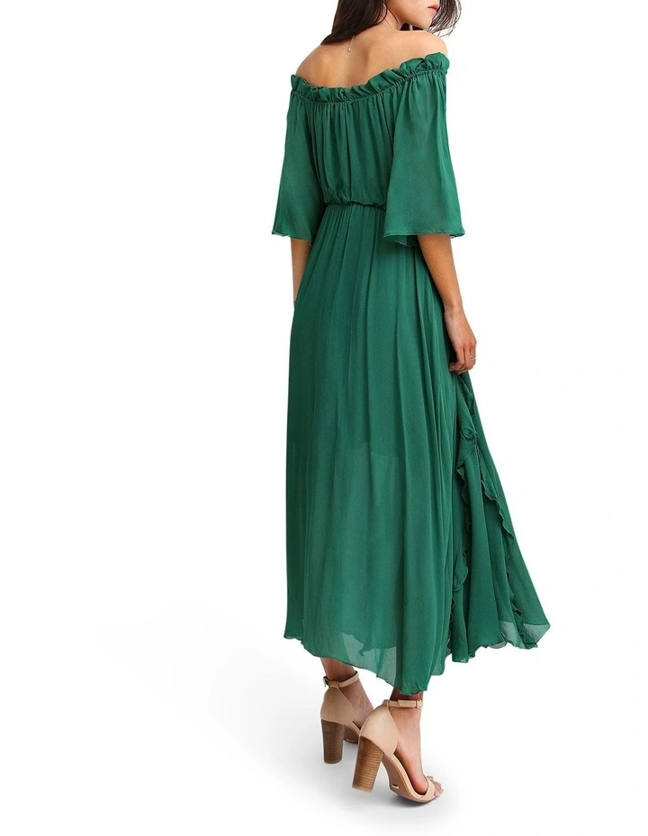 Amour Amour Ruffled Midi Dress in Dark Green image 3
