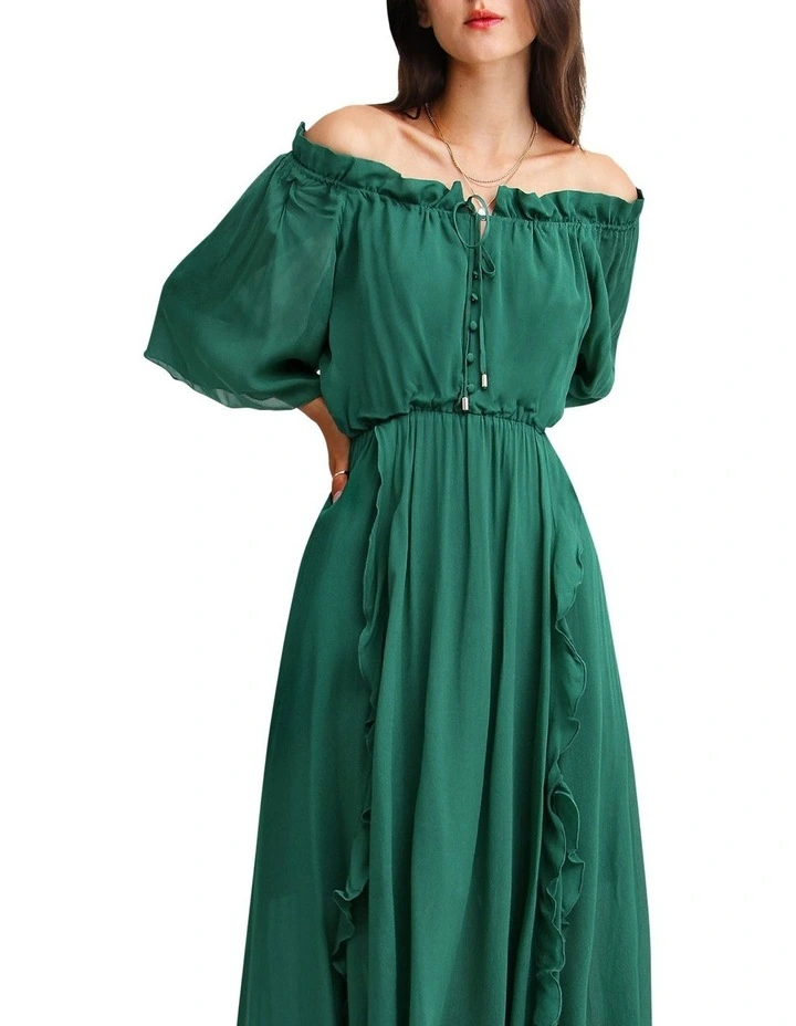 Amour Amour Ruffled Midi Dress in Dark Green image 4