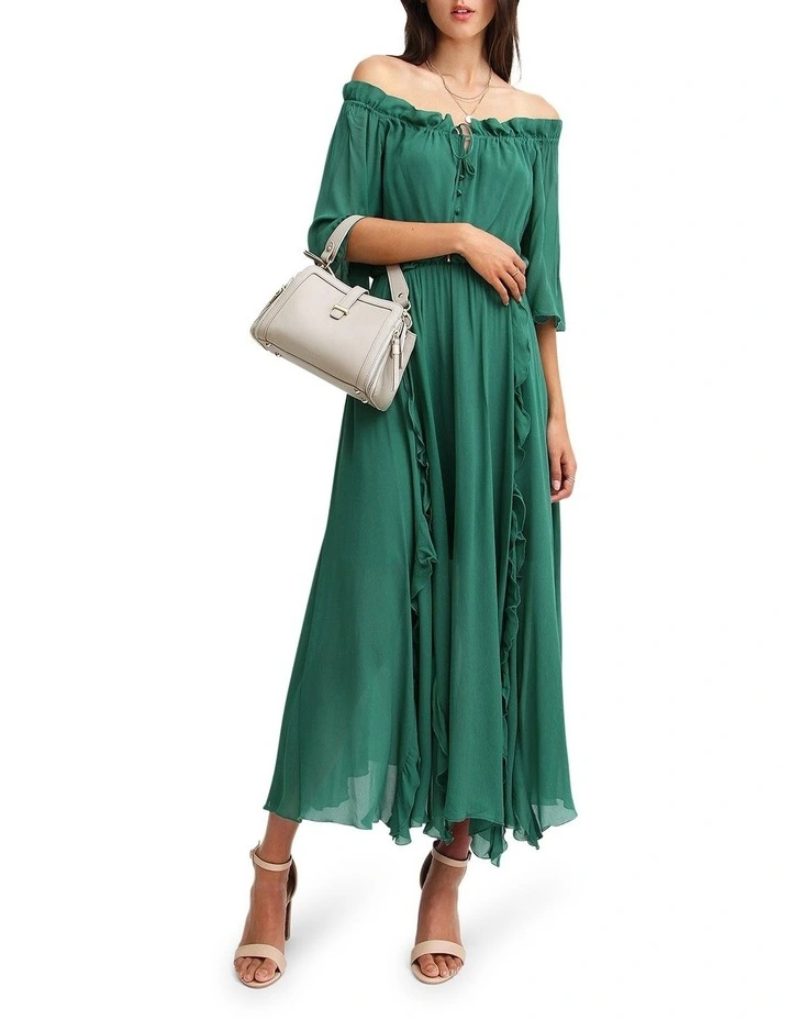 Amour Amour Ruffled Midi Dress in Dark Green image 5
