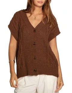 Rosette Oversized Knitted Vest in Chocolate
