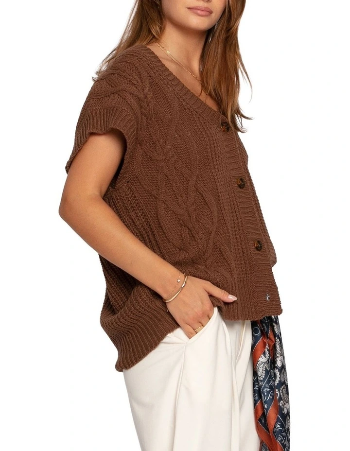 Rosette Oversized Knitted Vest in Chocolate image 3