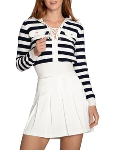 Sail Away Striped Knit Top in Cream/Navy
