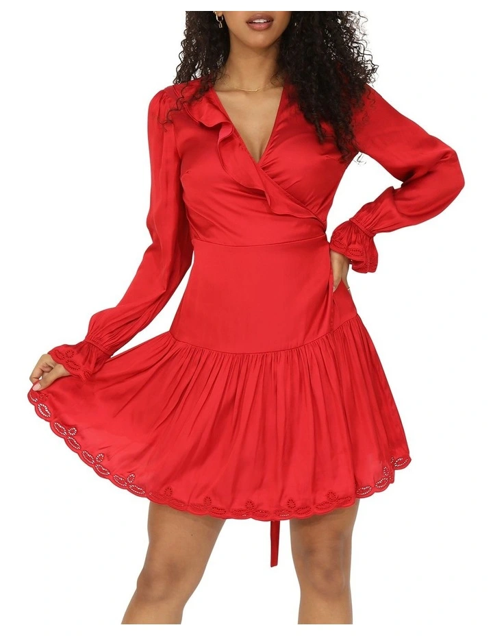 Wild Flower Embroidered Wrap Dress in Red image 2