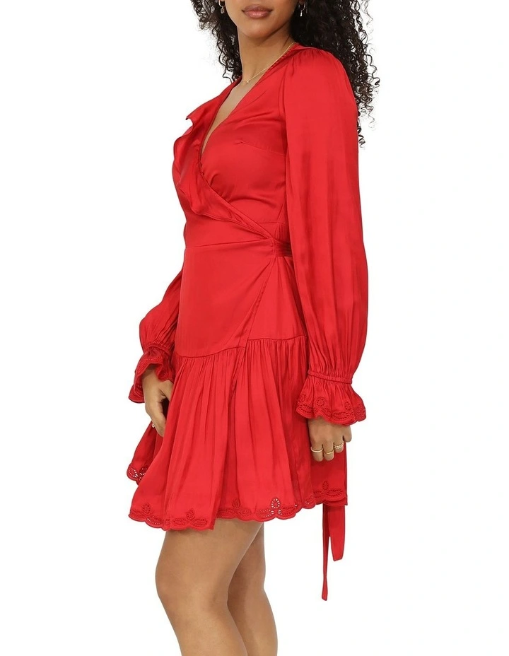 Wild Flower Embroidered Wrap Dress in Red image 3
