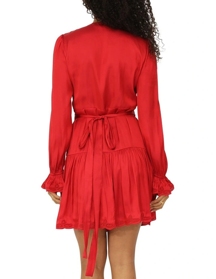 Wild Flower Embroidered Wrap Dress in Red image 4