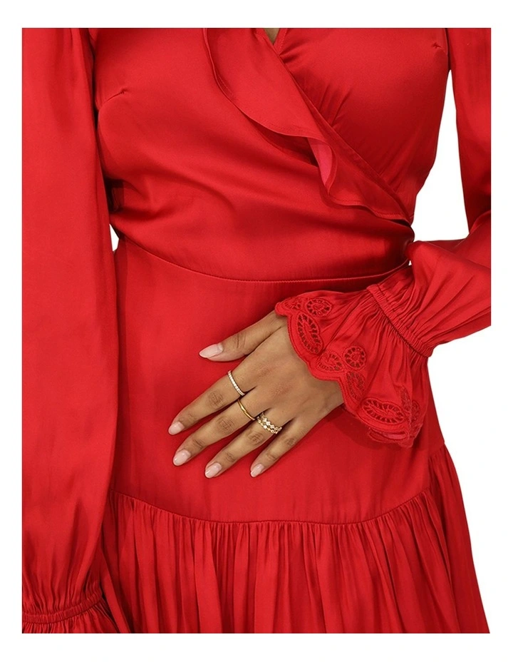 Wild Flower Embroidered Wrap Dress in Red image 5