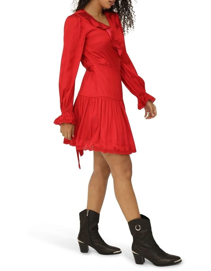 Wild Flower Embroidered Wrap Dress in Red image 7