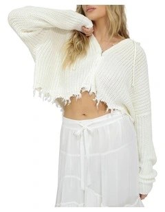 Another Love Fringe Zip Knit in Cream