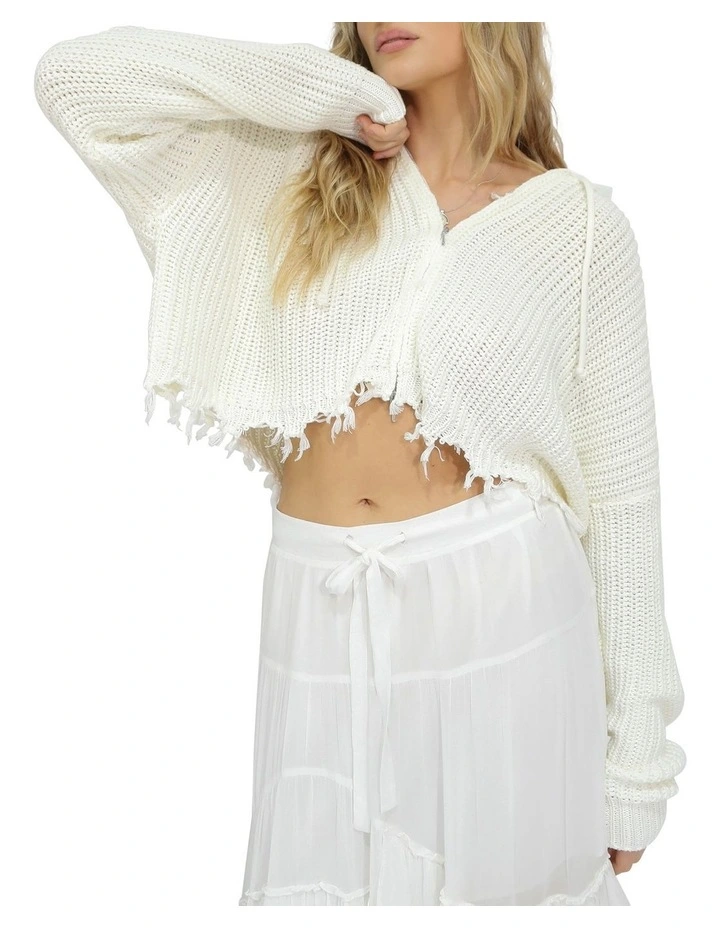 Another Love Fringe Zip Knit in Cream image 1