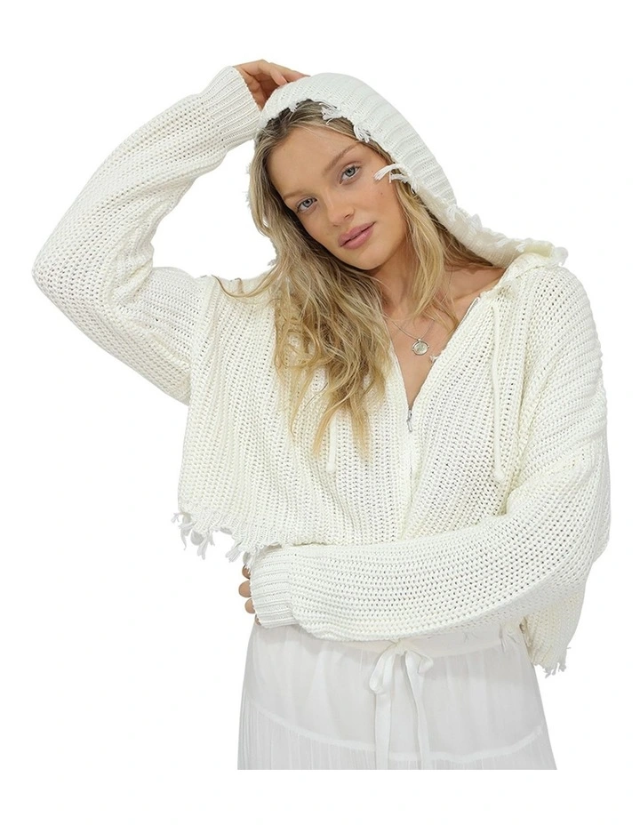 Another Love Fringe Zip Knit in Cream image 2