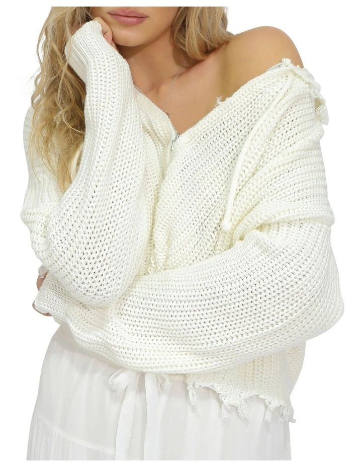 Another Love Fringe Zip Knit in Cream image 6