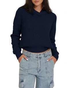 On the Run Knitted Hoodie in Navy