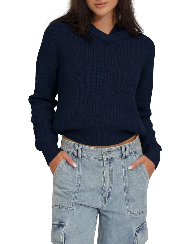 On the Run Knitted Hoodie in Navy image 1