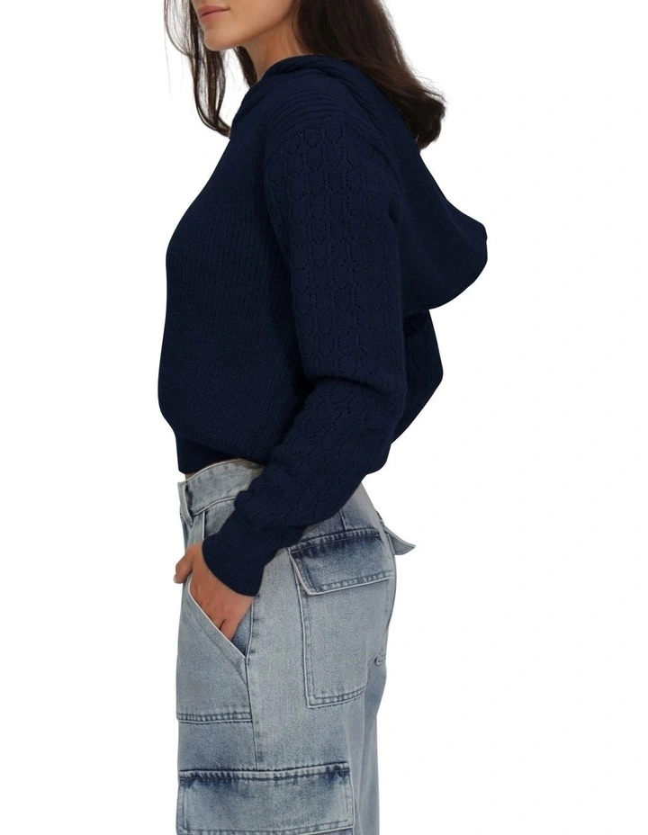 On the Run Knitted Hoodie in Navy image 2