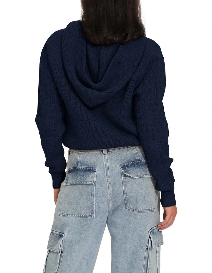 On the Run Knitted Hoodie in Navy image 3