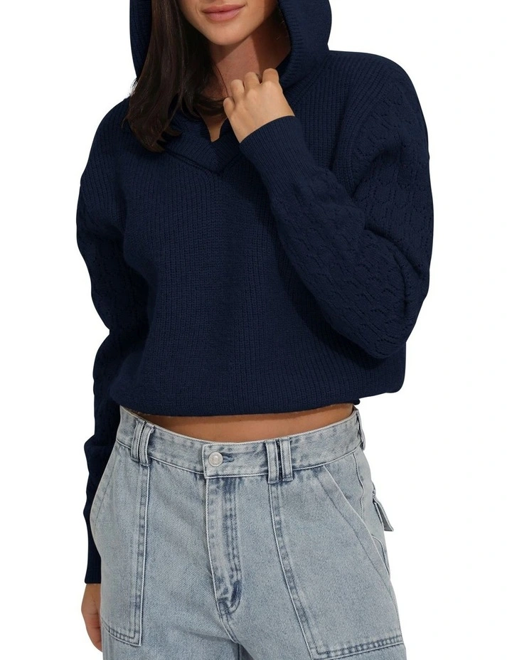 On the Run Knitted Hoodie in Navy image 4