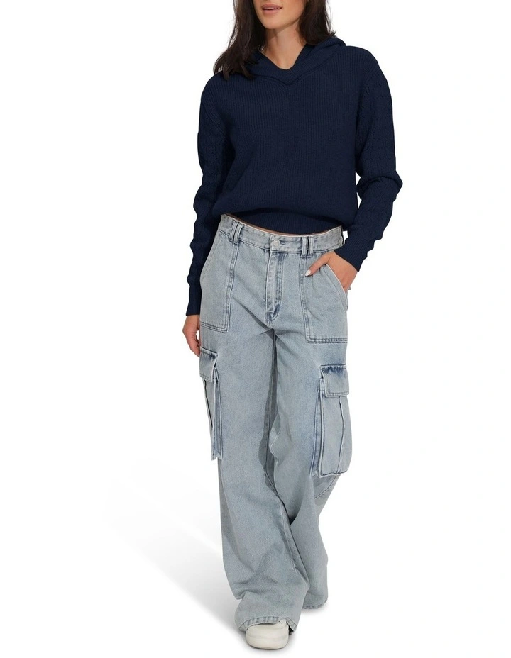 On the Run Knitted Hoodie in Navy image 6