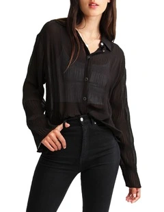 Yoko Shirred Chiffon Blouse in Black