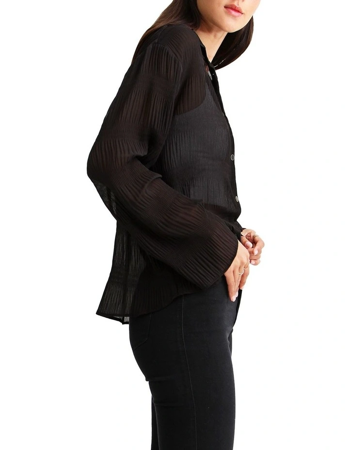 Yoko Shirred Chiffon Blouse in Black image 2