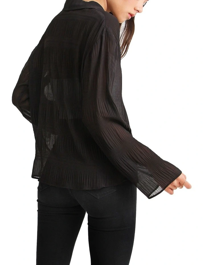 Yoko Shirred Chiffon Blouse in Black image 3