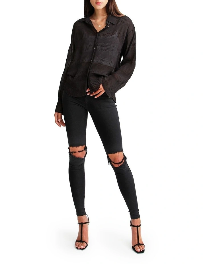 Yoko Shirred Chiffon Blouse in Black image 4