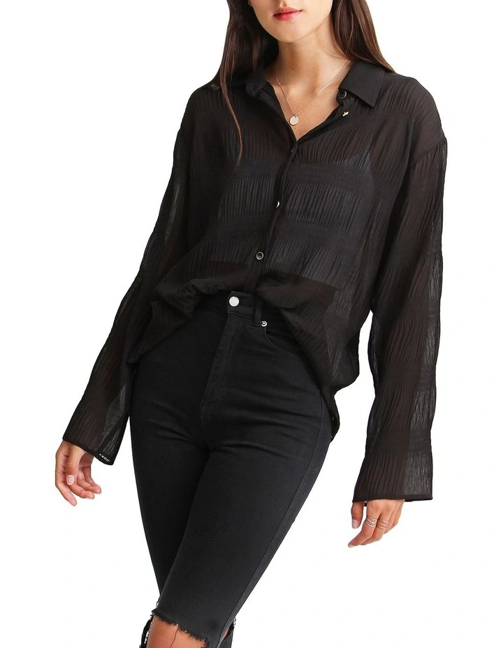 Yoko Shirred Chiffon Blouse in Black image 5