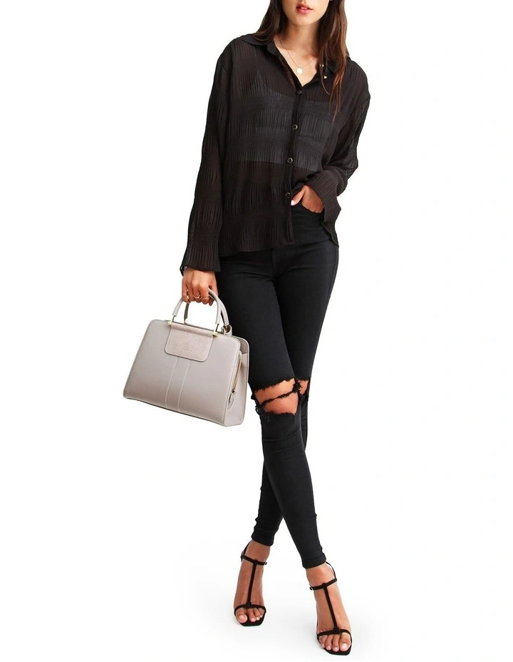 Yoko Shirred Chiffon Blouse in Black image 6