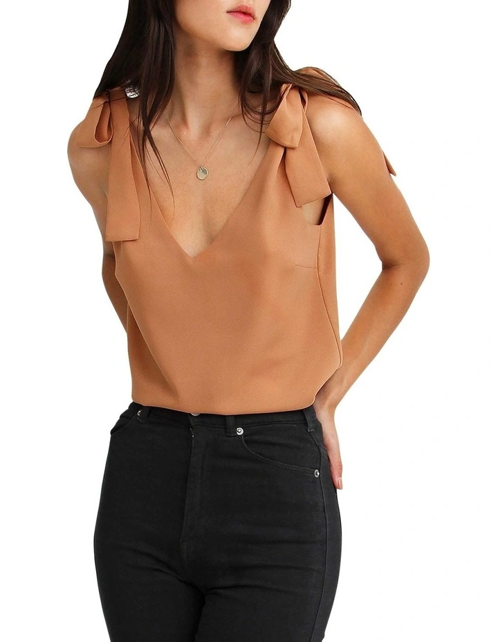 Feel For You V-Neck Top in Camel image 2