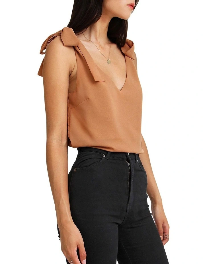 Feel For You V-Neck Top in Camel image 3