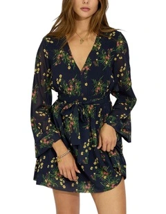 Precision Flared Sleeve Mini Dress in Navy Floral