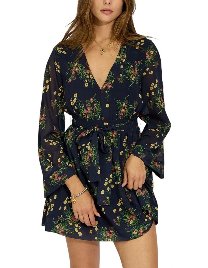 Precision Flared Sleeve Mini Dress in Navy Floral image 1