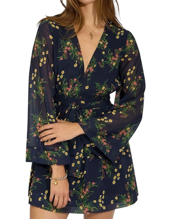 Precision Flared Sleeve Mini Dress in Navy Floral image 2