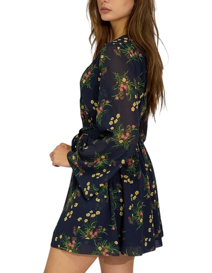 Precision Flared Sleeve Mini Dress in Navy Floral image 3