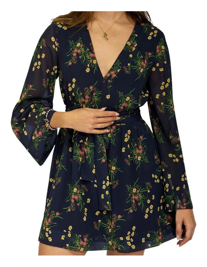Precision Flared Sleeve Mini Dress in Navy Floral image 5