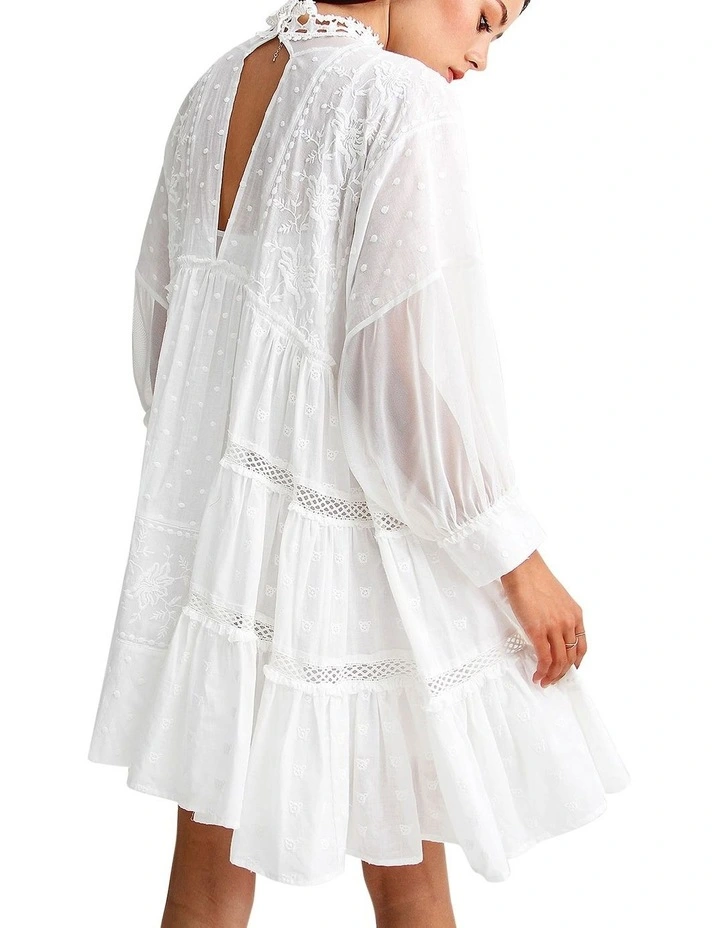 Unforgettable Oversized Lace Mini Dress in White image 3