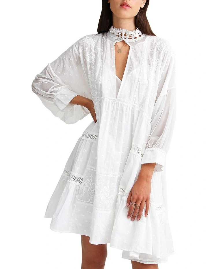 Unforgettable Oversized Lace Mini Dress in White image 5