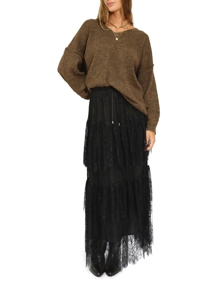 Dreamy Days Lace Tiered Skirt in Black image 1