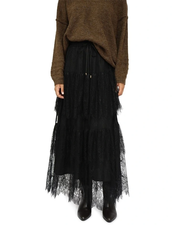 Dreamy Days Lace Tiered Skirt in Black image 2