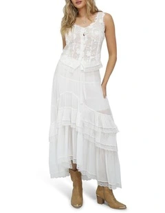 Wanderlace Ruffle Maxi Skirt in White
