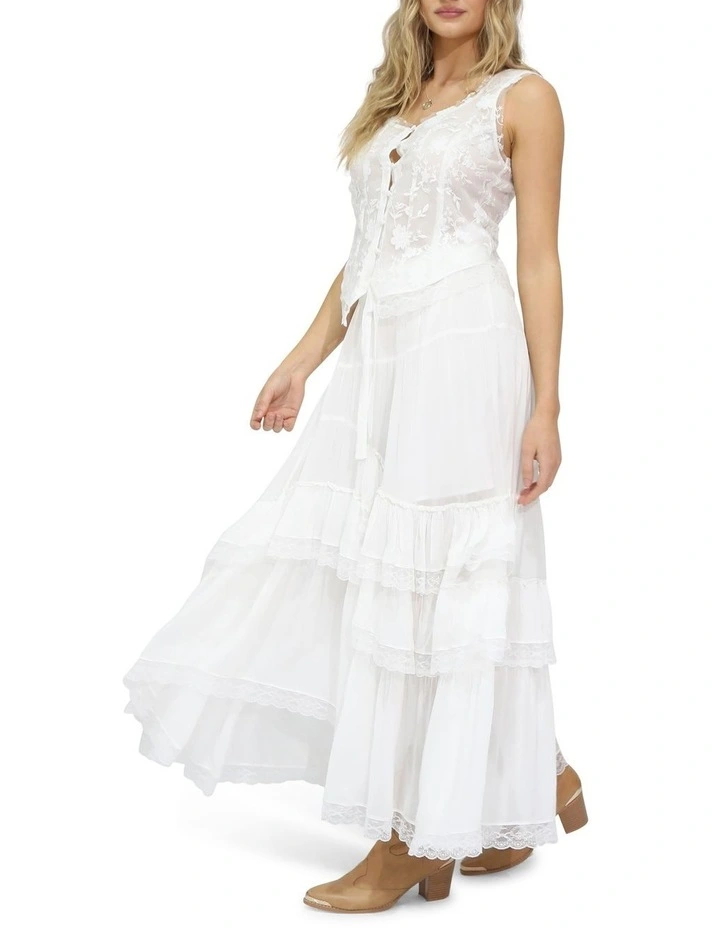 Wanderlace Ruffle Maxi Skirt in White image 3