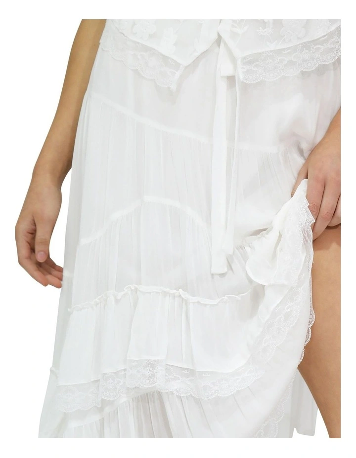 Wanderlace Ruffle Maxi Skirt in White image 6